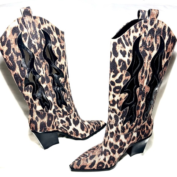 Jessica Simpson Leopard  Rhinestones cutouts  Western Boots Women’s size 10M - Picture 1 of 12
